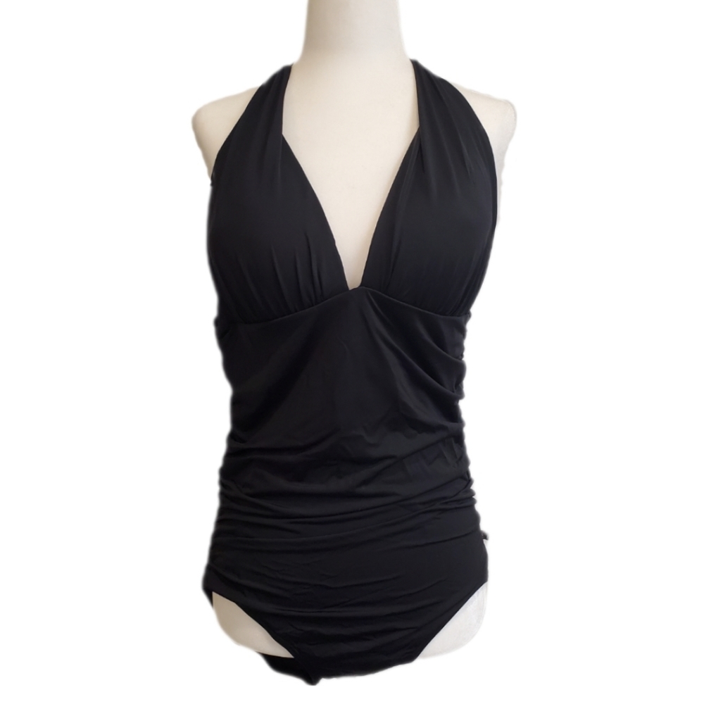 EUC La Vie En Rose one-piece halter-neck swimsuit, size XL, black